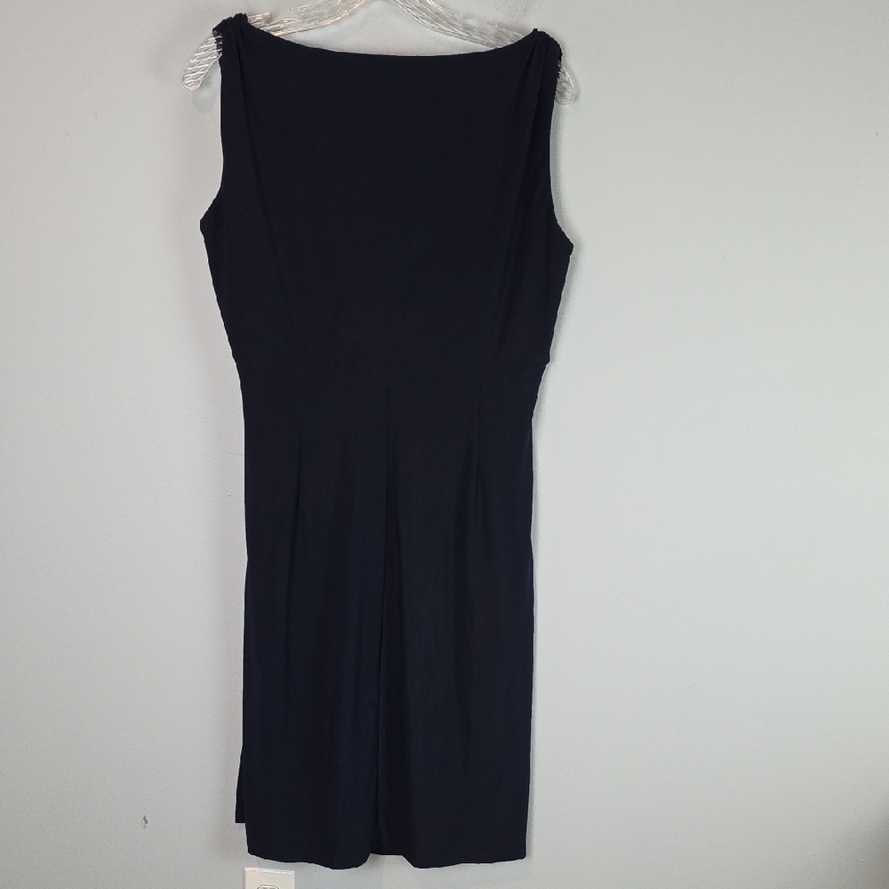 Lauren Ralph Lauren Navy Sleeveless V-Neck Ruched Sheath Dress - Picture 5 of 9